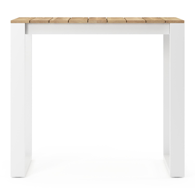 Table de bar Verato en aluminium blanc et teck - Lg 120 x Larg. 70 x H 106 cm
