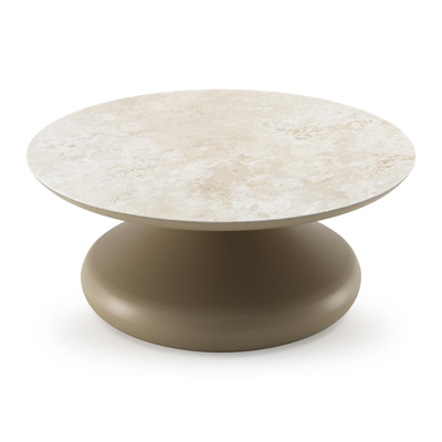 Bomero loungetafel rond in beige aluminium en volkeramiek Rapolano - Dia. 84 x H 32.2 cm