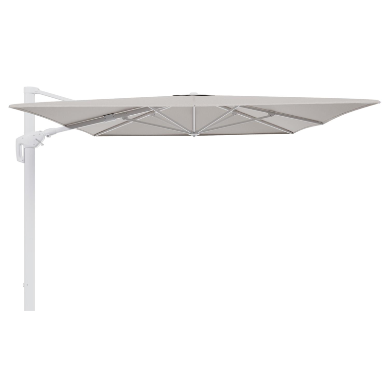 Minore zweefparasol tiltfunctie in wit aluminium en parasoldoek in All Weather Sunbrella® Luxe Slow Farafra - L1 400 x L2 300 cm (zonder voet)