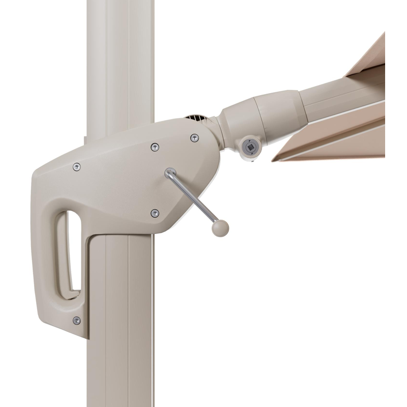 Parasol pendant Minore avec fonction tilt en aluminium beige et toile de parasol All Weather Sunbrella® Luxe Natte Linen Chalk - Lg1 350 x Lg2 350 cm (sans pied de parasol