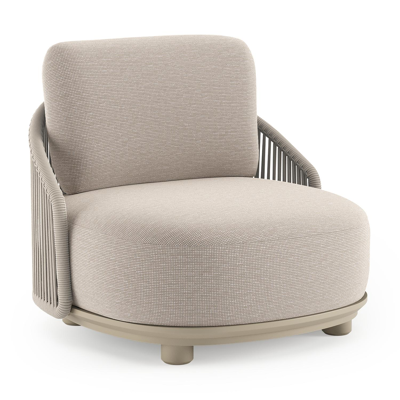 Fauteuil de jardin Vadelo en aluminium beige et corde ronde tissée verticalement beige et coussins en all weather sunbrella® luxe slow farafra