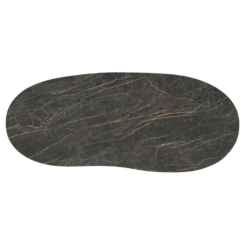 Table de jardin Amico organique en aluminium beige et céramique pleine Black Obsession - Lg. 280 x Lrg. 120 x Haut. 73.5 cm