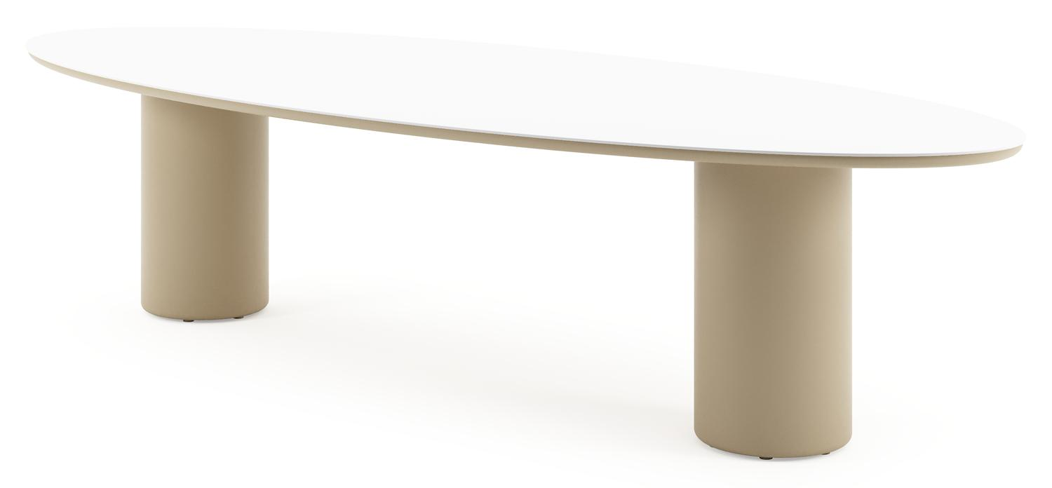 Amico tuintafel ovaal in beige aluminium en volkeramiek Arctic White - L 320 x B 130 x H 73.5 cm