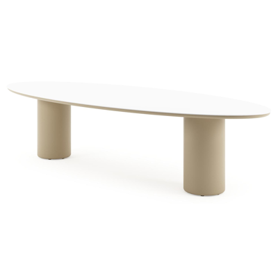 Amico tuintafel ovaal in beige aluminium en volkeramiek Arctic White - L 320 x B 130 x H 73.5 cm