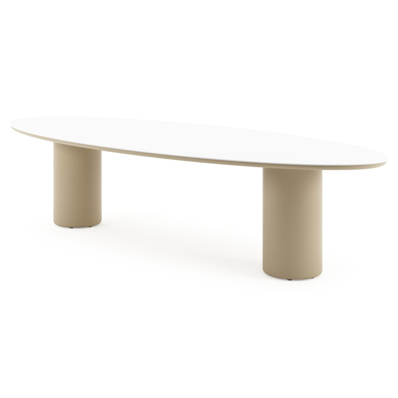Amico tuintafel ovaal in beige aluminium en volkeramiek Arctic White - L 320 x B 130 x H 73.5 cm
