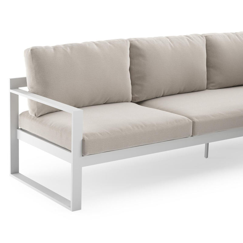 Caldela loungehoek in wit aluminium met beige weather+ softtouch kussens