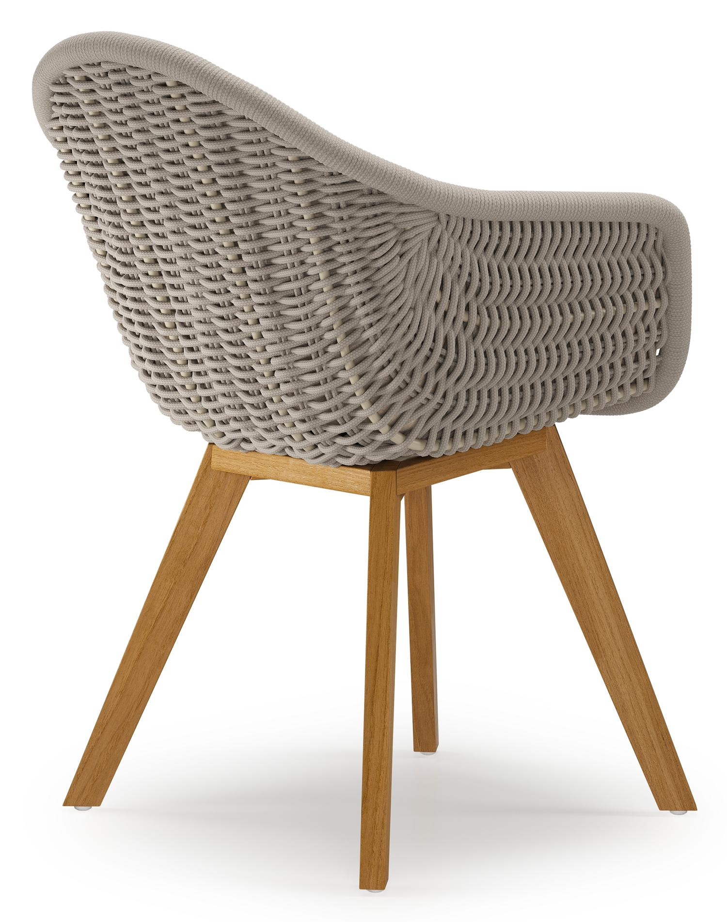 Chaise de jardin Pagino en teck et résine tressée ronde beige avec coussin en heritage papyrus all weather sunbrella® luxe