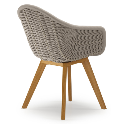 Chaise de jardin Pagino en teck et résine tressée ronde beige avec coussin en heritage papyrus all weather sunbrella® luxe