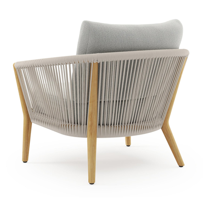 Fauteuil de jardin Orso en tecken corde ronde tissée verticalement beige et coussins en all weather sunbrella® luxe Savane Nimbus