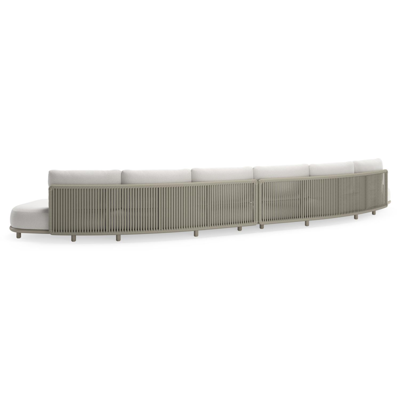 CanapÃ© de jardin Lomano en aluminium beige et corde luxe plate tissÃ©e verticalement beige et coussins en all weather solica Soul Optik