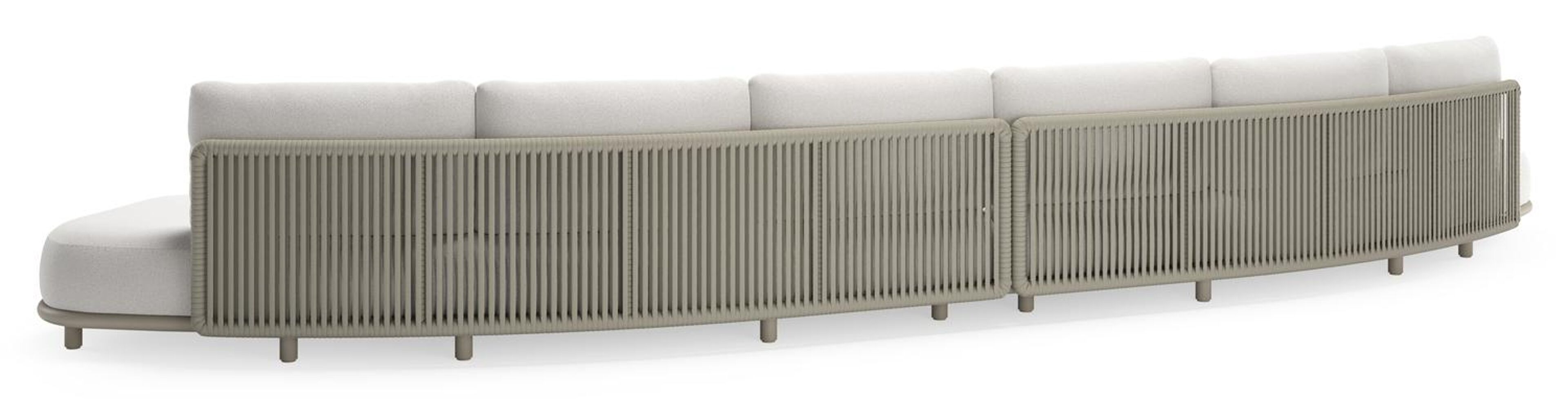 CanapÃ© de jardin Lomano en aluminium beige et corde luxe plate tissÃ©e verticalement beige et coussins en all weather solica Soul Optik