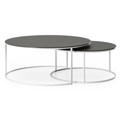 Fano set van 2 loungetafels rond in wit aluminium en volkeramiek Calatorao - Dia. 85/65 x H 35/30 cm