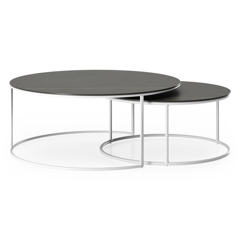 Fano set van 2 loungetafels rond in wit aluminium en volkeramiek Calatorao - Dia. 85/65 x H 35/30 cm