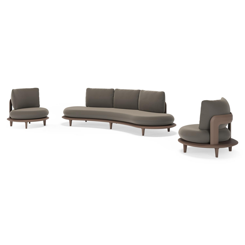 Bomero loungeset in taupe aluminium met natte carbon beige all weather sunbrella® luxe kussen