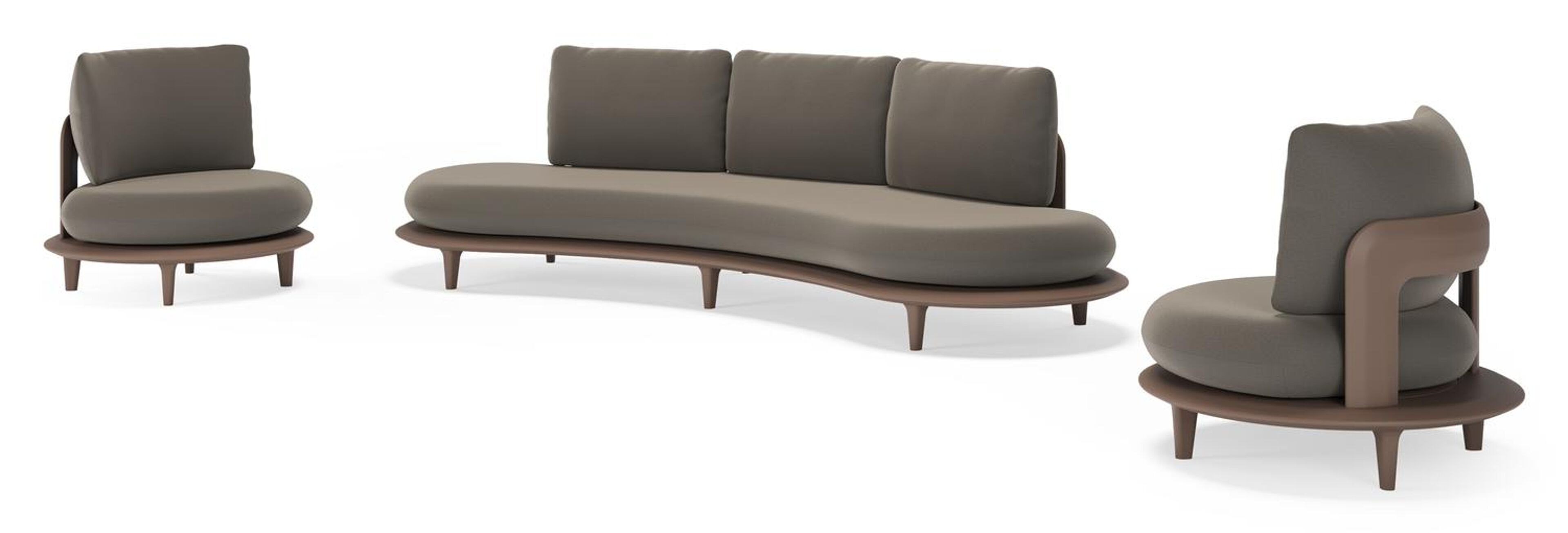 Bomero loungeset in taupe aluminium met natte carbon beige all weather sunbrella® luxe kussen