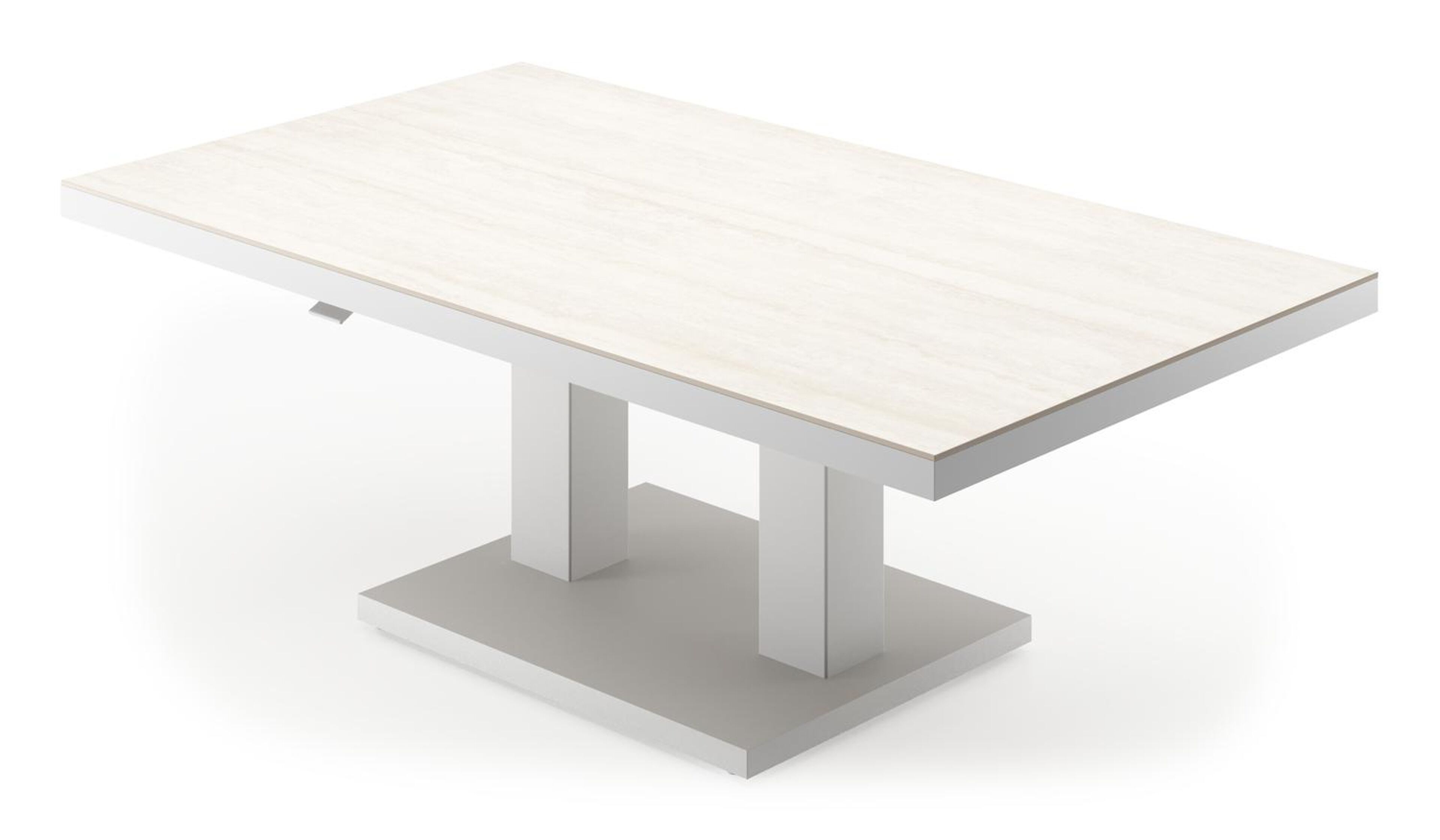 Cirello pop-up loungetafel rechthoekig in wit aluminium en volkeramiek Travertino Bianco - L 140 x B 80 x H 49.7 cm