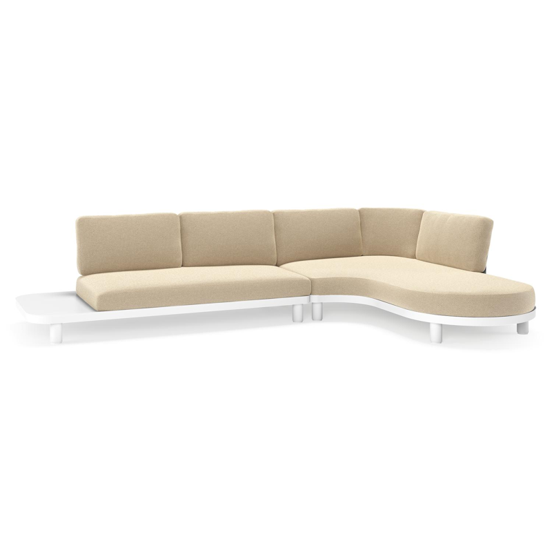 Salon de jardin d'angle Donato en aluminium blanc et coussins en all weather cosytica Althea Camel