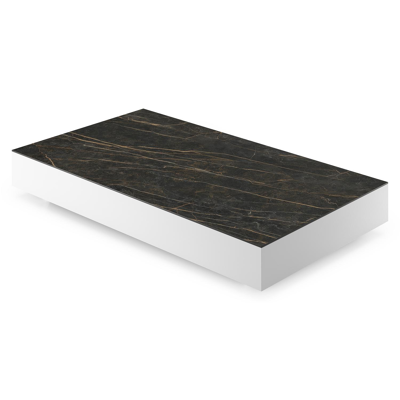 Table de basse Como rectangulaire en aluminium blanc et céramique pleine Black Obsession - Lg. 140 x Lrg. 80 x Haut. 20 cm