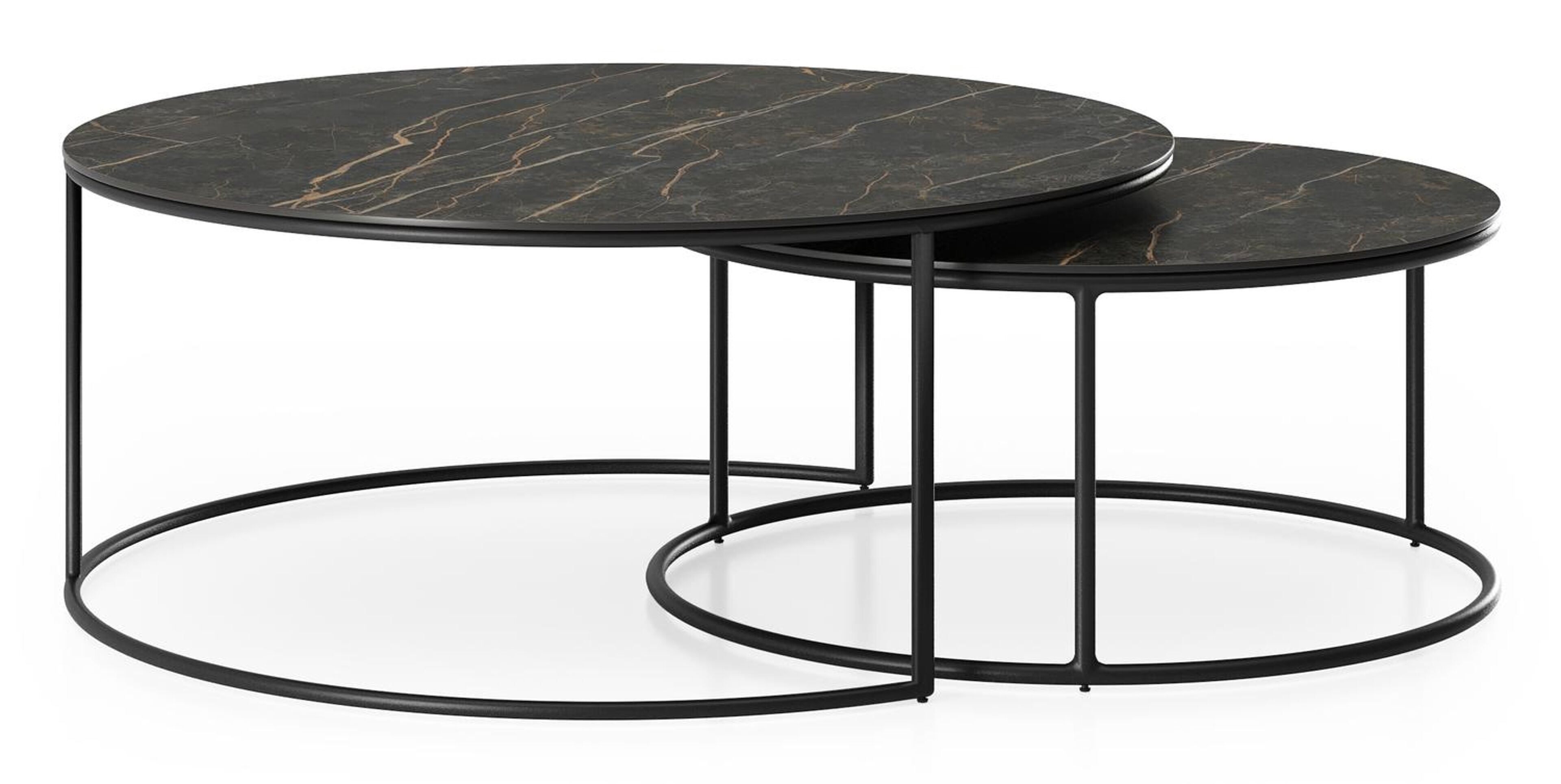 Tables basse Fano en aluminium noir et céramique pleine black obsession - Dia. 85/65 X H 35/30 cm