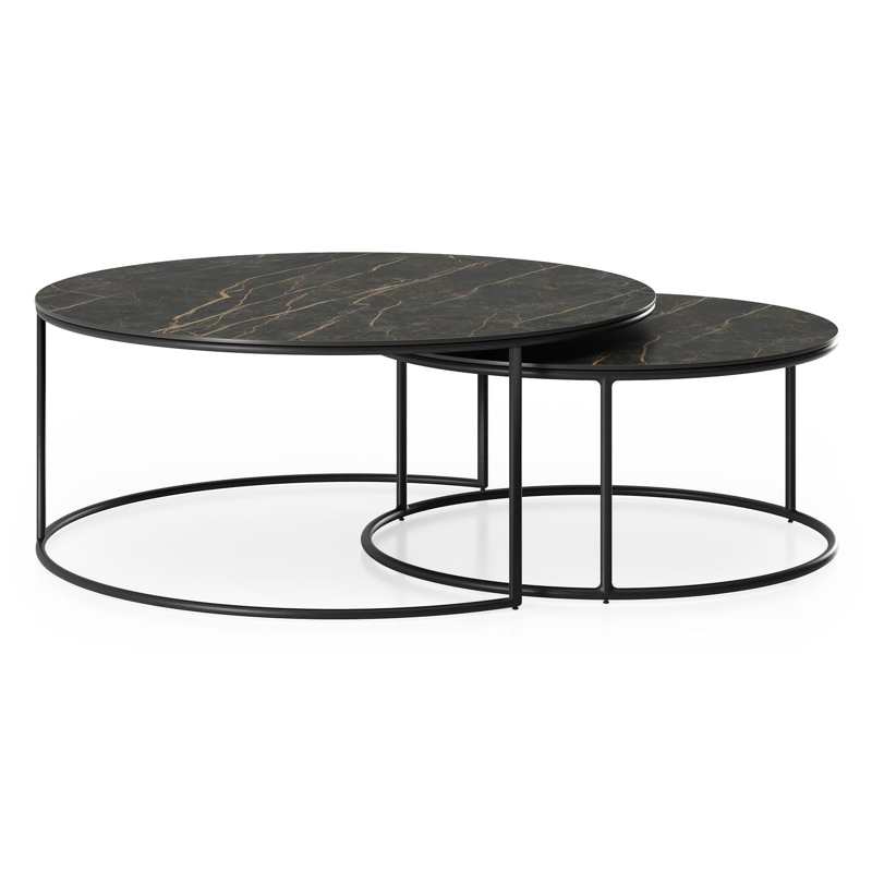 Fano loungetafels in zwart aluminium en black obsession volkeramiek - Dia. 85/65 X H 35/30 cm