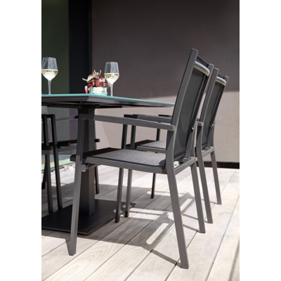 Ancona stapelbare tuinstoel zwart - aluminium en textilene
