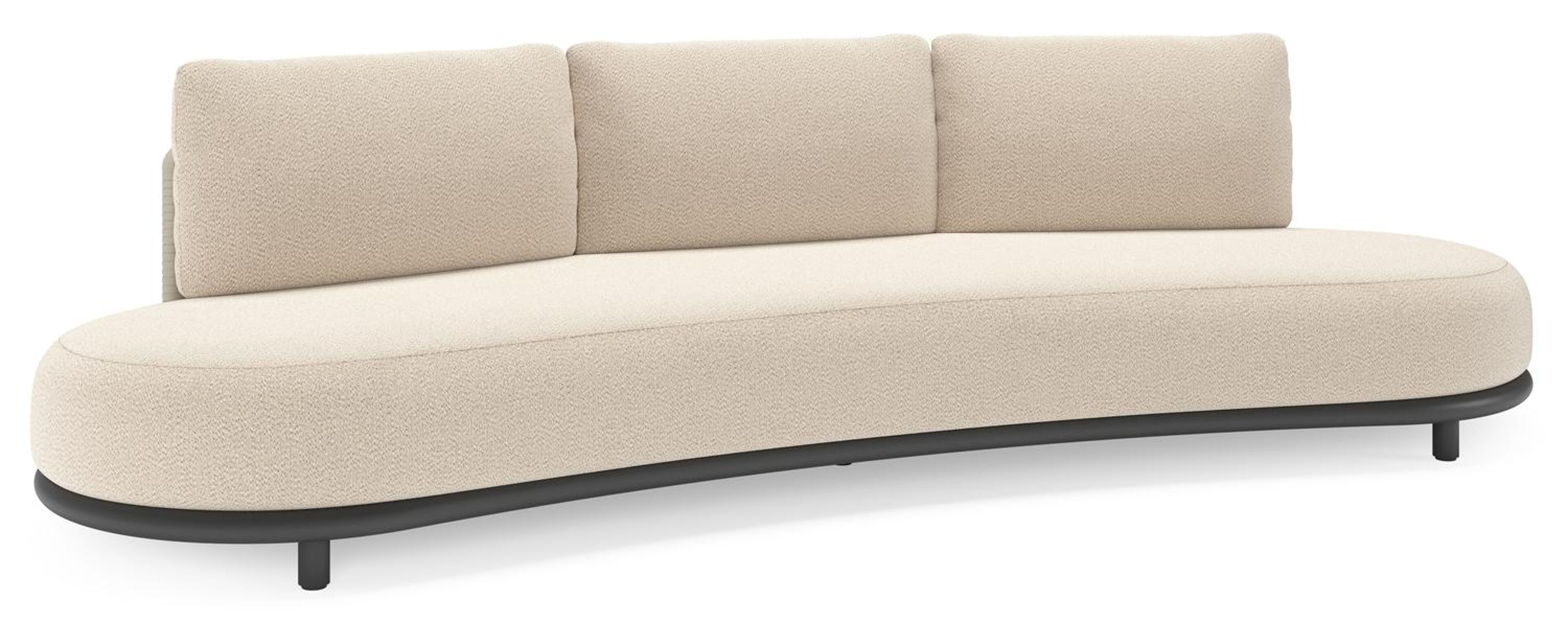 Lomano loungebank in zwart aluminium en beige verticaal geweven luxe vlakke rope met Lopi Sand all weather sunbrella® luxe