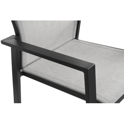 Oviedo tuinset met verlengbare tafel in zwart aluminium en grijs keramische print tafelblad met 8 stapelbare Bahia tuinstoelen