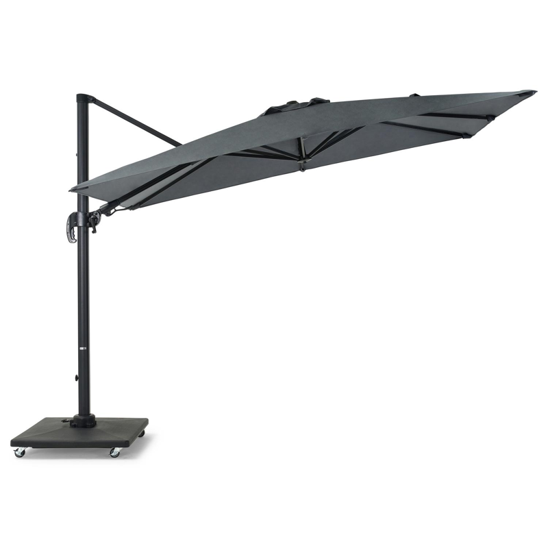 Parasol pendant Avola avec fonction tilt en aluminium noir avec toile de parasol en weather+ softtouch gris - Larg1 200 x Larg2 300 cm (avec pied de parasol)