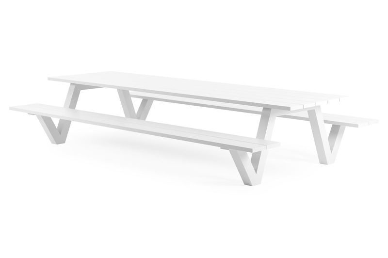 Norma picknicktafel in wit aluminium - L 360 x B 213 x H 74 cm