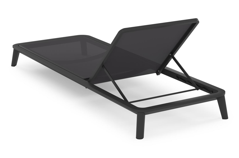 Set van 2 verstelbare Mosa ligbedden in zwart aluminium en zwart single textilene met kussens
