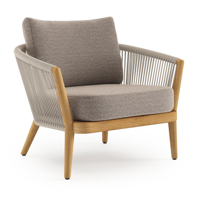 Fauteuil de jardin Orso en tecken corde ronde tissée verticalement beige et coussins en all weather sunbrella® luxe Wander Manioc