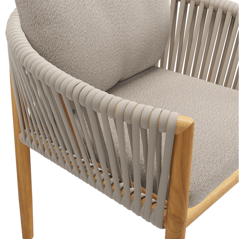 Chaise de jardin Organo en teck naturel et corde luxe plate tissée verticalement beige avec coussin en All Weather Sunbrella® Luxe Savane Coconut