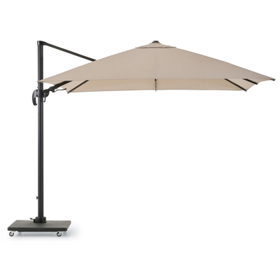 Avola zweefparasol met tiltfunctie in zwart aluminium en natural Weather+ Softtouch parasoldoek - L1 300 x L2 300 cm met Avola parasolvoet 90 kg
