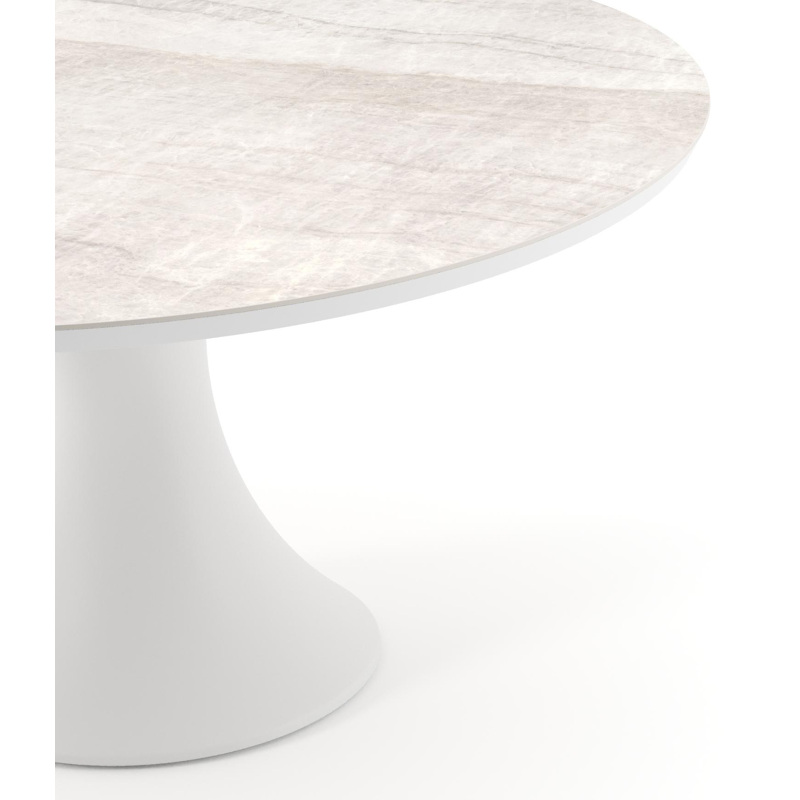 Table de jardin Fano ronde en aluminium blanc et céramique pleine Taj Mahal - Diam. 148 x Haut. 75 cm