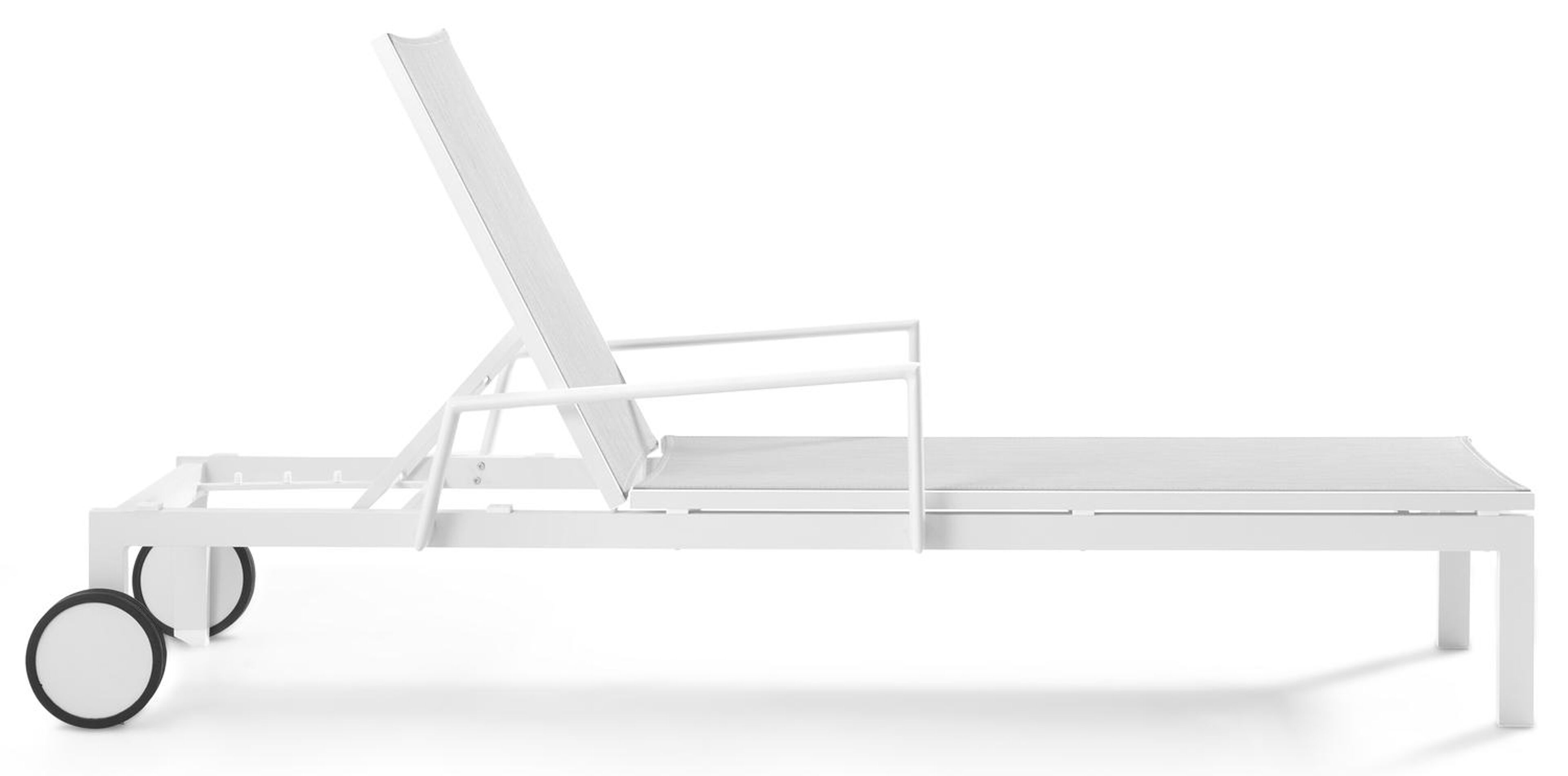 Ensemble de 2 chaises longues réglables Caravelle en aluminium blanc avec textilène gris avec accoudoir