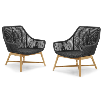 Borgo loungezetels 2 x 1-zit in teak en zwart wicker