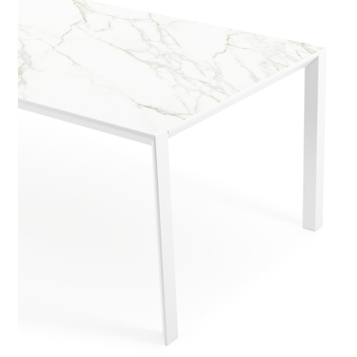 Table de jardin Malito en aluminium blanc et céramique pleine calacatta - Lg 240 x Larg. 100 x H 75 cm