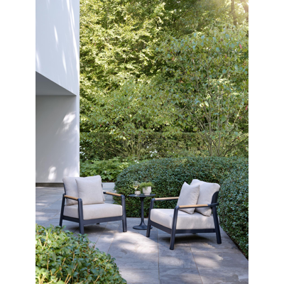 Salamanca loungestoel 1-zit in zwart aluminium en teak met desert weather+ softtouch kussen