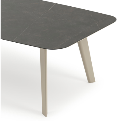 Table de jardin Lacrima forme de bateau en aluminium beige et céramique pleine Calatorao - Lg. 255 x Lrg. 115 x Haut. 74 cm