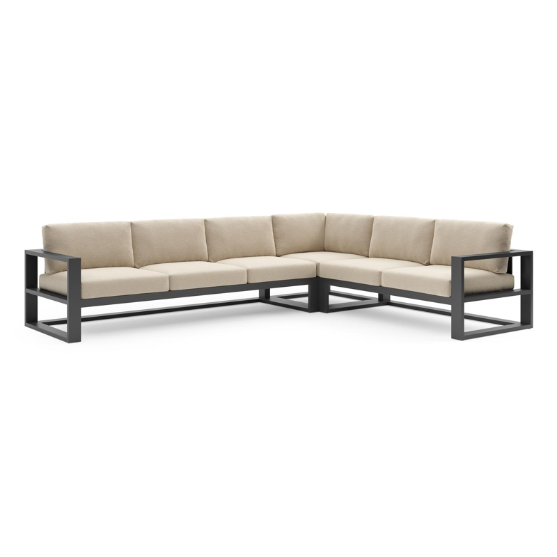 Verato loungehoek in zwart aluminium met althea chalk all weather cosytica kussen