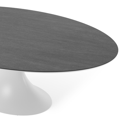 Table de jardin Fano ovale en aluminium blanc et céramique pleine Basalt Black - Lg. 240 x Lrg. 135 x Haut. 75 cm