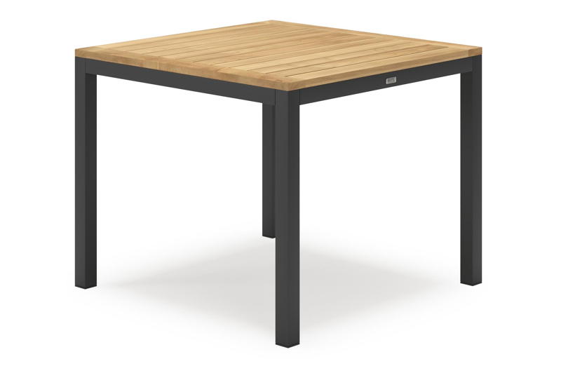 Feltro vierkante tuinset in zwart aluminium en teak natural finish met 4 Amalfi tuinstoelen