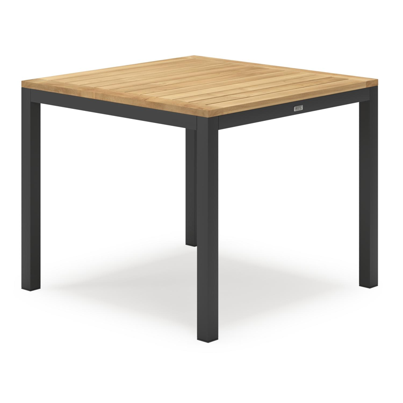 Feltro vierkante tuinset in zwart aluminium en teak natural finish met 4 Artena tuinstoelen