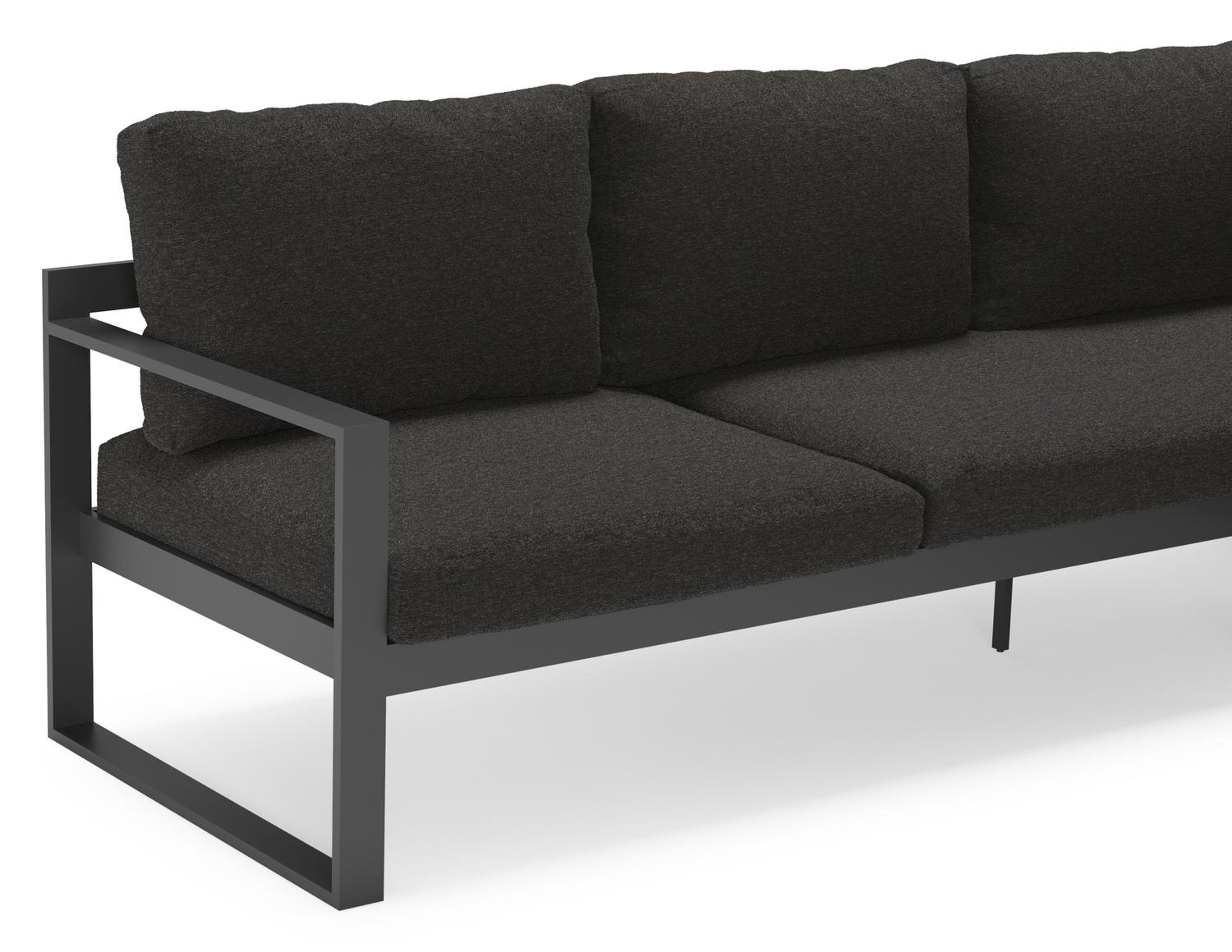 Caldela loungehoek in zwart aluminium en polywood met zwart weather+ softtouch kussens
