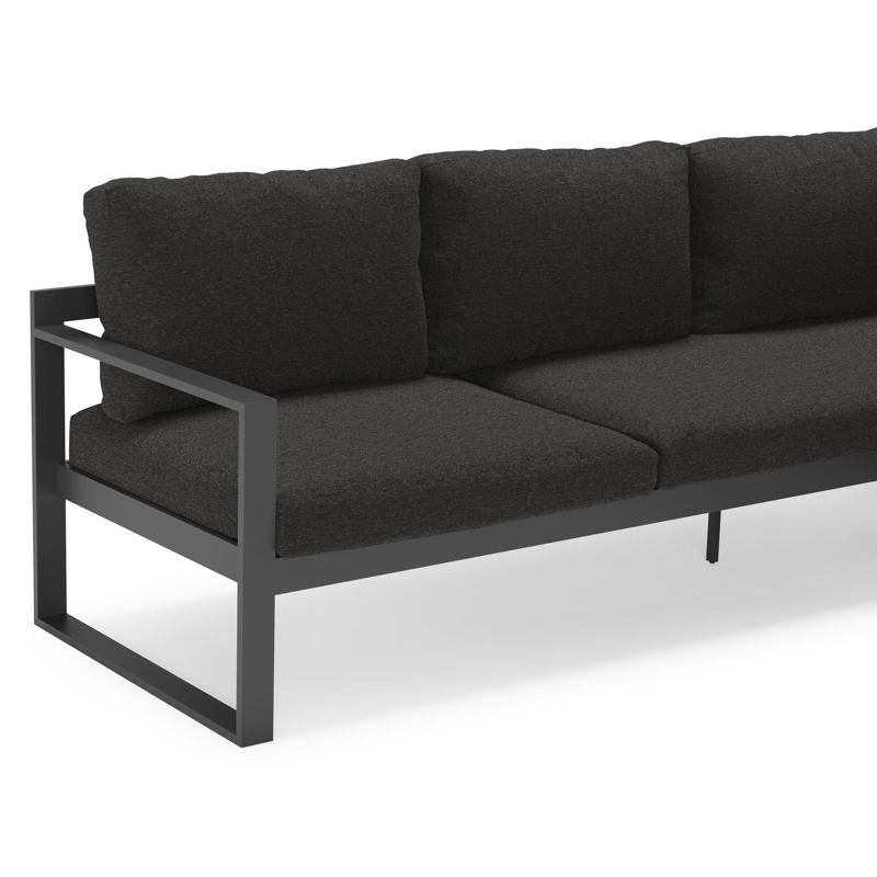 Caldela loungehoek in zwart aluminium en polywood met zwart weather+ softtouch kussens
