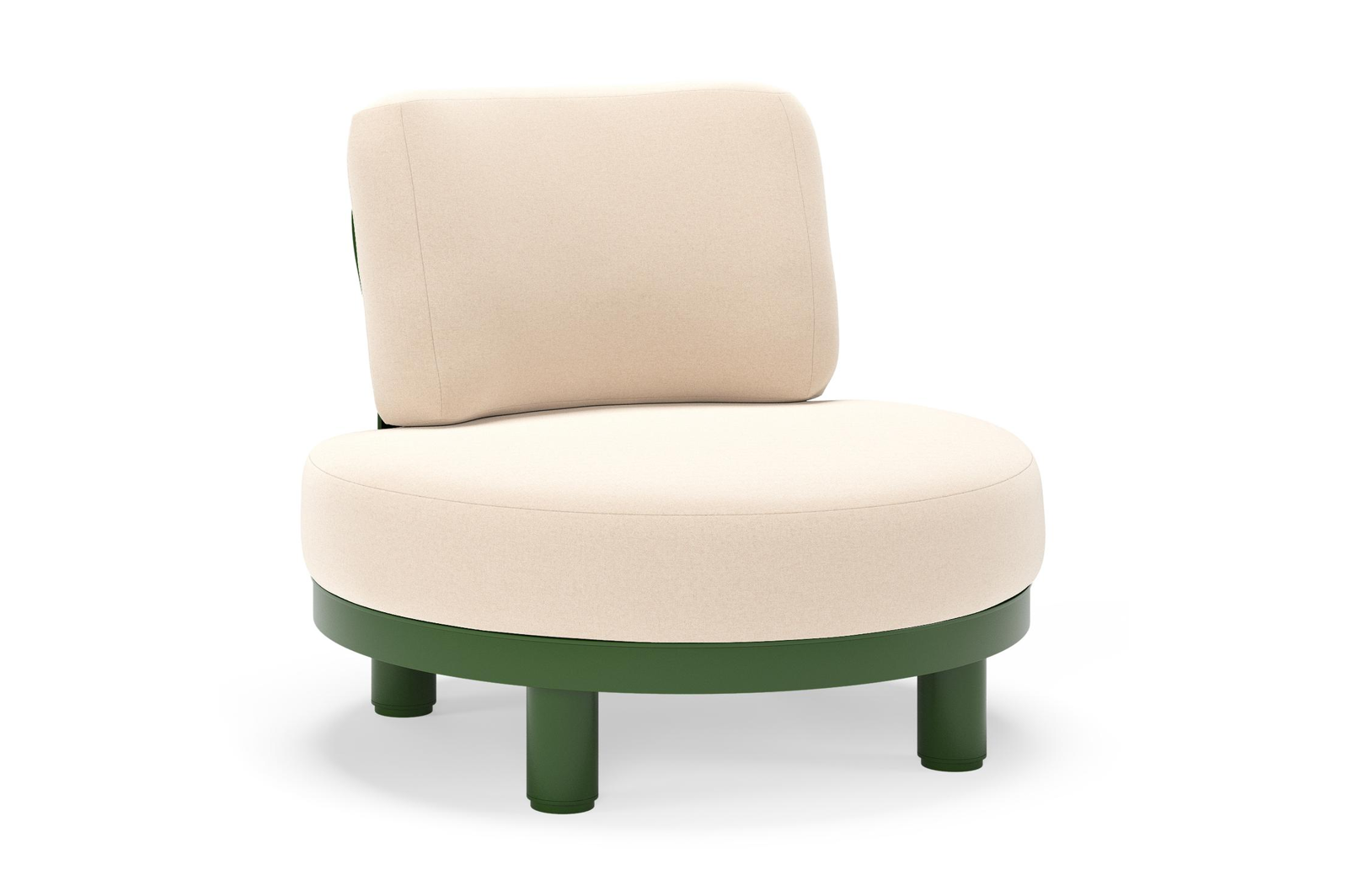 Donato loungestoel in groen aluminium met all weather sunbrella® luxe Natte Linen Chalk kussen
