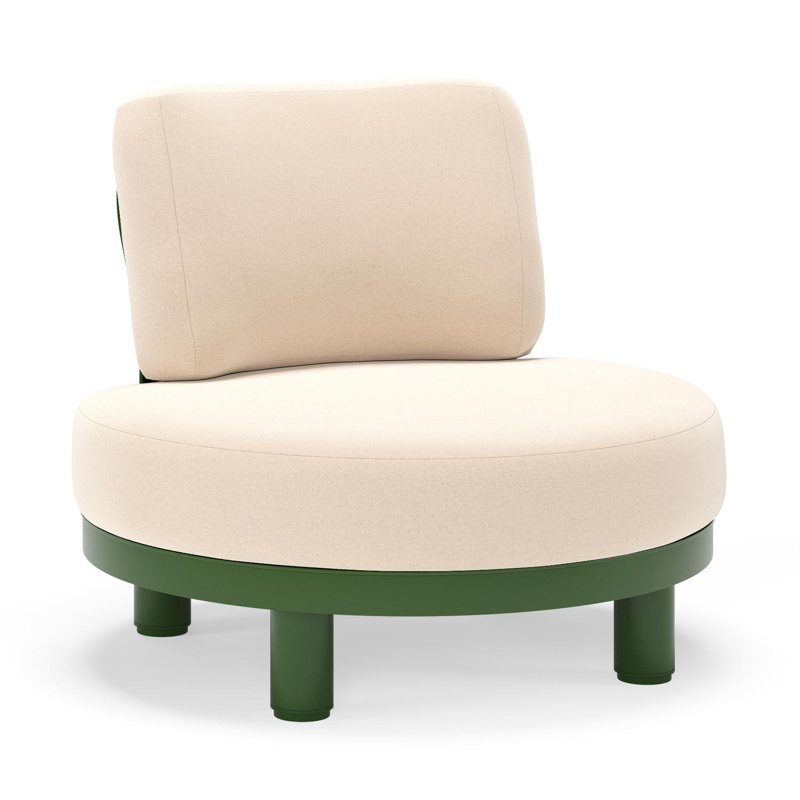 Donato loungestoel in groen aluminium met all weather sunbrella® luxe Natte Linen Chalk kussen