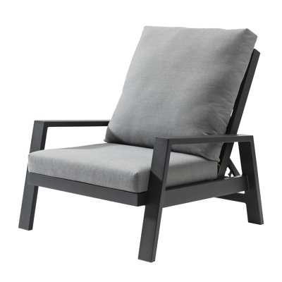 Veneto loungeset met verstelbare rugleuning in zwart aluminium met grijs weather+ softtouch kussens