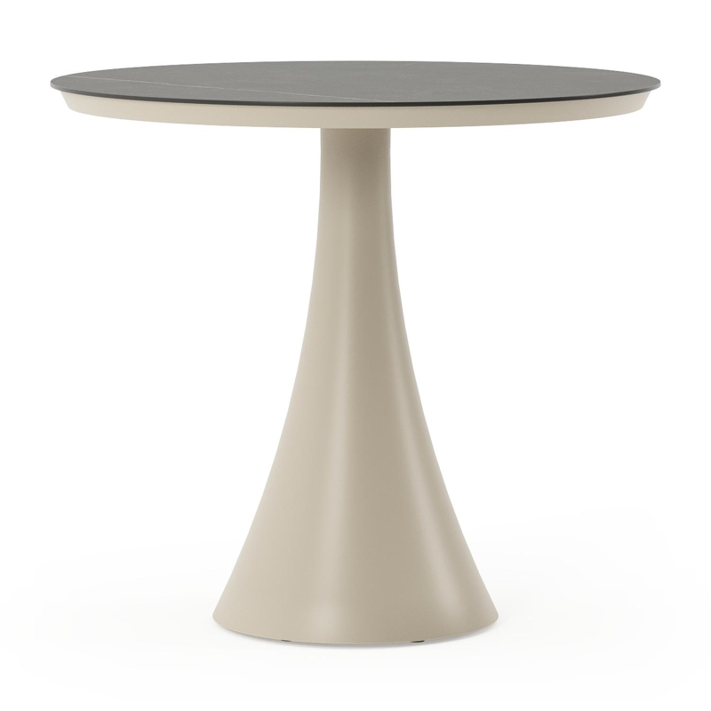 Fano tuintafel rond in beige aluminium en volkeramiek Calatorao - Dia. 85 x H 75 cm