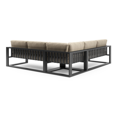 Verato loungehoek in zwart aluminium met althea camel all weather cosytica kussen